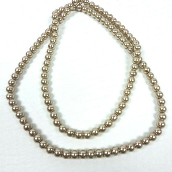 Vintage Glass Faux Pearl Strand 44 Inch Champagne - Picture 1 of 8